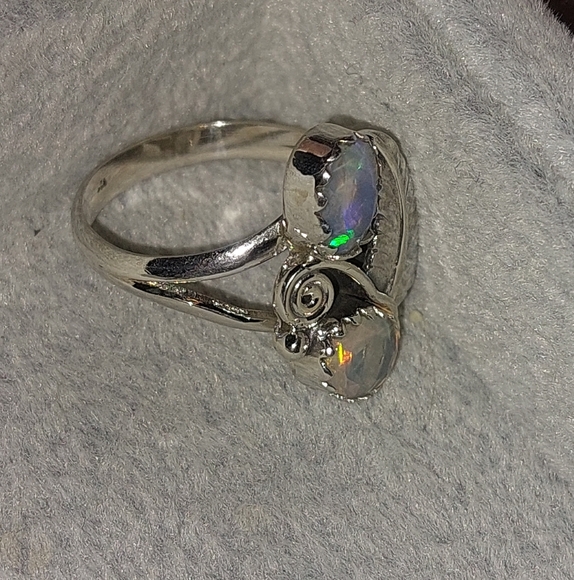 Double Stone Ethiopian Opal Sterling Silver Ring - Picture 8 of 8
